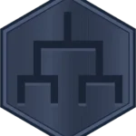 A dark blue hexagonal badge featuring a simplified network design in the center, evoking the spirit of team building.